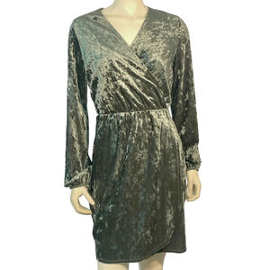 Andree Sz L Wrap Dress Bishop Sleeves Moss Green Velvet Fairycore Whimsygoth